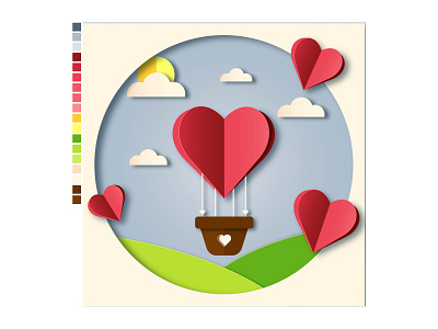 Paper Cutout Effect Illustration - Heart Air Balloon illustration