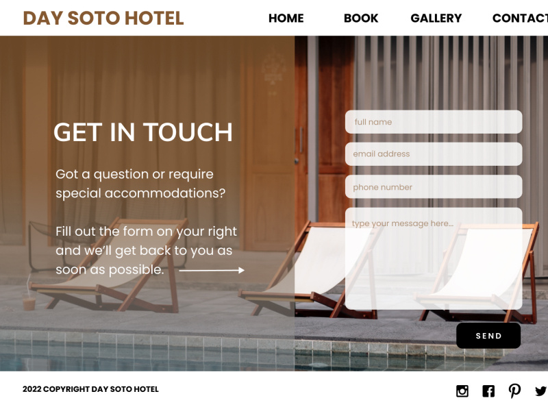 Contact Page Design for Boutique Hotel Day Soto Hotel by Kimberlee