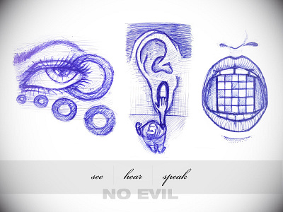 see, hear, speak no evil ballpointpen seehearspeaknoevil sketch
