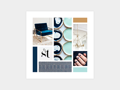 Navy, Mint, and Gold Mood Board color mood board
