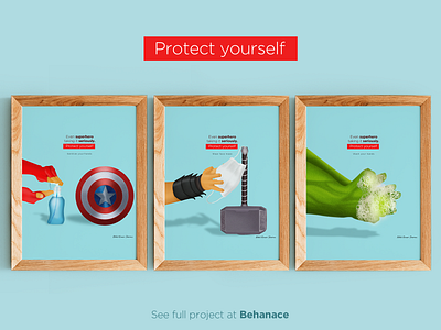 Protect Yourself adobe badgedesign branding captain america colour scheme coronavirus covid19 creative design flat hulk illustrator photoshop poster print series superhero thor tshirtdesign wacom tablet