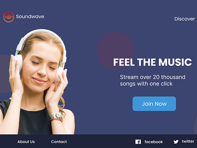 Website Landing page mockup for a music app/ streaming service.