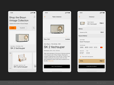 ✦ Daily UI | 002 ✦ Credit Card Checkout atgarden braun checkout credit card checkout dailyui dailyui 002 design dieter rams figma interface