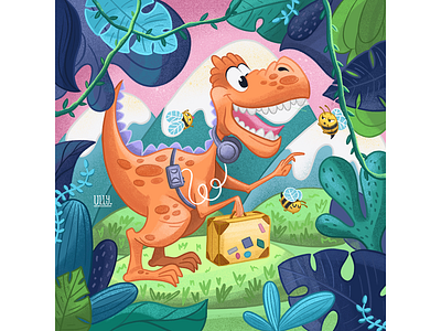 Dinosaur in Jungle 2d 2d illustration art artist book book illustration character concept character design character illustration children book childrens book cover design digital illustrator dinosaur illustration jungle kids illustration print design tropic