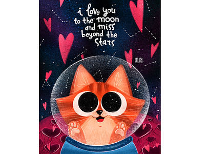 Kitten in the Space 2d art artist book book illustration cartoon cat character concept character design character illustration childrens book colorful cosmic illustration kids illustration kitten lettering love spase stars stylized