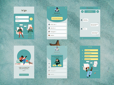 le'go chatting app UI Design. app branding calm chatting design graphic design green illustration mobile simple ui