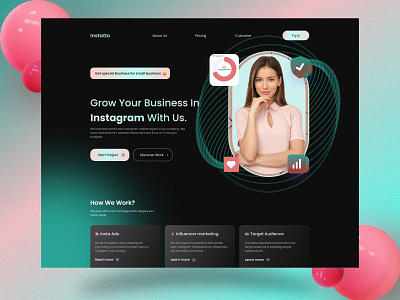 Instagram Marketing Website Header -InstaGO agency branding corporate design digital agency illustration logo personal typography ui ui design uiux ux design