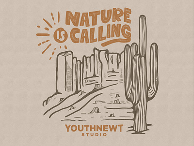 Nature is Calling, Vintage Design branding cactus desert drawing explore graphic design illustration lettering mountain sketch typography vector vintage vintagedesign