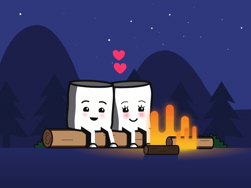 marshmalows 2d animation after effects animated gif animation campfire character animation fire animation forest gif illustration marshmallows modern mood motion vector