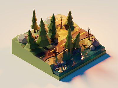 Low Poly Street in the Woods 3dillustration blender blender3d design isometric low poly lowpoly lowpolyart