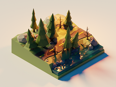 Low Poly Street in the Woods