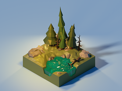 Low Poly Forest with small Lake 3d 3dillustration blender blender3d design isometric isometry low poly lowpoly lowpolyart