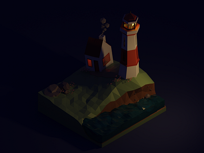 Low Poly Lighthouse at Night 3d 3dillustration blender blender3d design isometric lighthouse low poly lowpoly lowpolyart