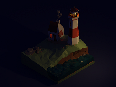 Low Poly Lighthouse at Night