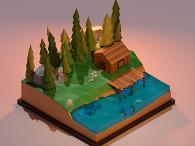 Low Poly Cabin in the Woods