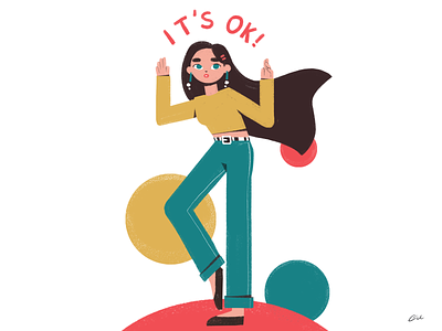 It's Ok! brush character character design circle color colorful design earing flat hair hair flow illustration its ok okay photoshop wind