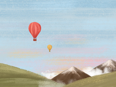 Peaceful air animation art balloon europe illustration mountain snow travel trip turkey view