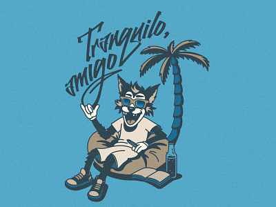 Tranquilo, amigo! beach cartoon cat character chill chilling cool illustration palm relax