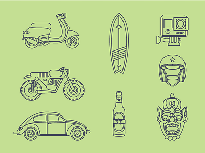 My Icons bali beer beetle bike camera car god helmet island outline scooter surf