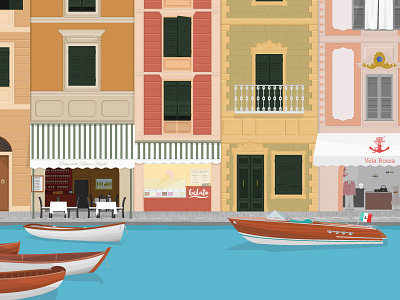 Italian harbour boats harbour ice cream illustration italian italy riviera riviera boat shops shutter vector