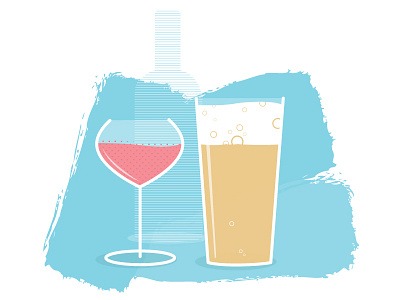 Wine and beer illustration beer blue flat glass glasses red wine