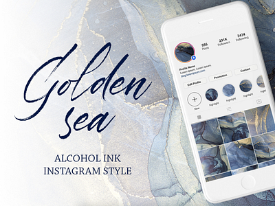 Instagram style "Golden sea" alkohol ink golden instagram pattern set template