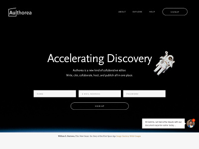 authorea's main section astronaut black blue discover earth form research science space spaceman