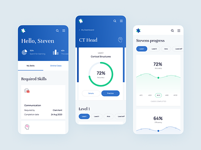 Teaching Medicine Mobile interface application design dashboard infographic chart healthcare education learning app mobile version progress bar requred skills