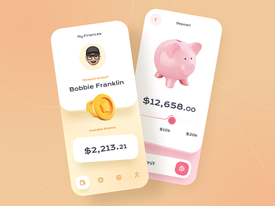 Deposit. Personal savings financial app balance cash banking app banking ui deposit value slider finance management finance ui finances fintech fintech app mobile ui money transfer statistics online bank account personal finance submit request security check