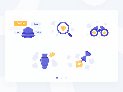 Features list diamond discovery flat icons illustration search stars