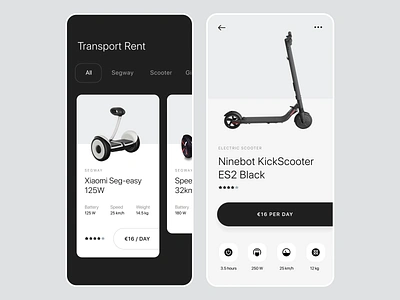 Electro transport rent app electro scooter location transport rental user interface