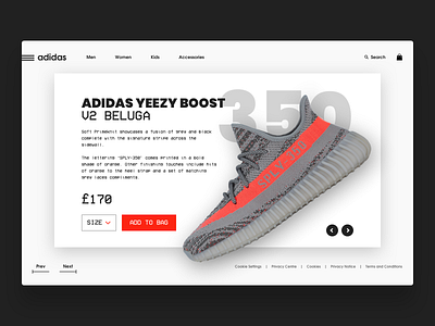 Yeezy Boost 350 V2 adidas ecommerce grey orange sneakers sports trainers web design webdesign white yeezy