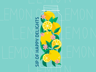 Sip of Delights bottle branding graphic design illustration lemon nature socialmedia vector