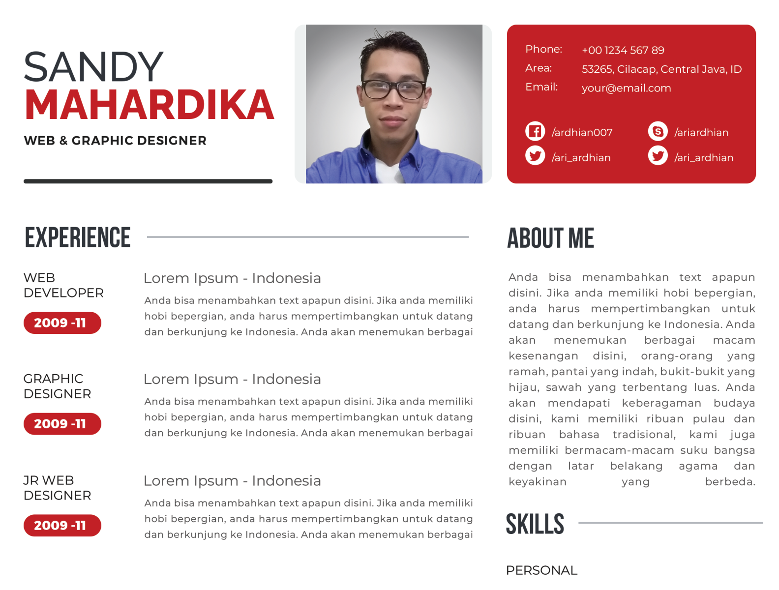 Resume Template Red Minimalist by ARI ARDIAN SOMANTRI on Dribbble