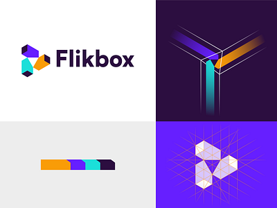 Flikbox | Logo design ver2 box branding branding and identity design digital logo fintech grid identity identity branding logo logo design logo design branding logotype play icon saas saas logo tech branding triangle