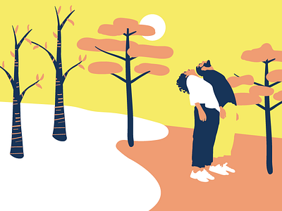 En attendant le printemps characters illustration season snow spring trees warm colors weather winter