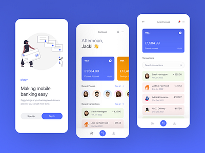 Piggy - Mobile Banking App UI/UX app bank banking branding clean design figma illustration logo minimal mobile money ui uiux user interface ux