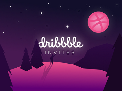 Dribbble Invite dribbble invite moon mountain stars tree