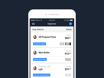 Expense Card UI business app enterprise expenses