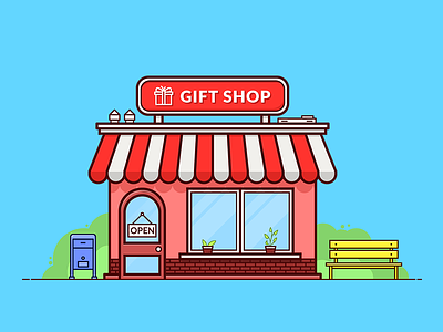 Gift Shop bench building gift shop house illustration mailbox shop store vector