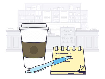 Gameplan beans coffee coffeeshop cup day illustration morning note pad pen vector