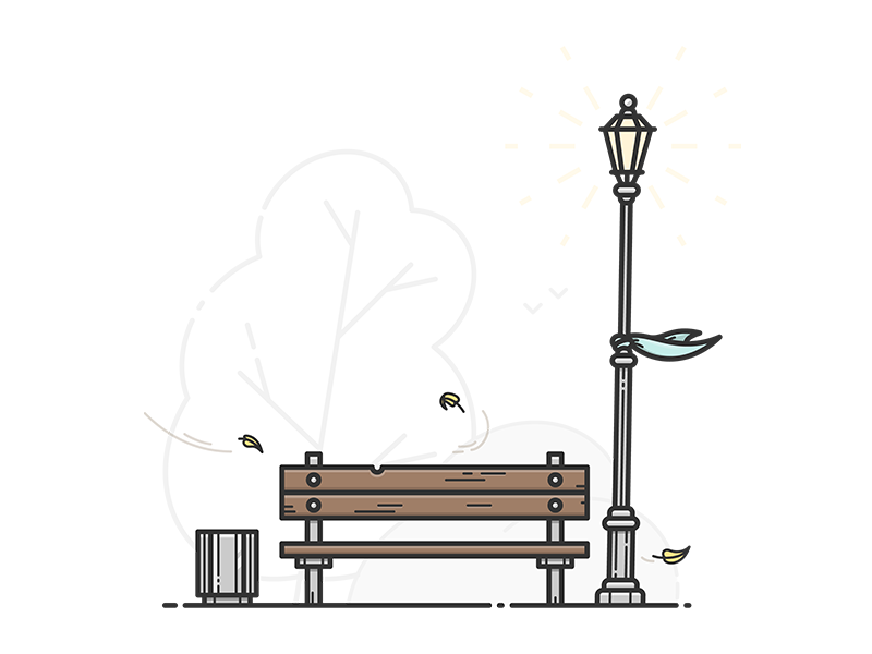 Bench icon illustrator illustration vector autumn tree wind bin light streetlight settle bench