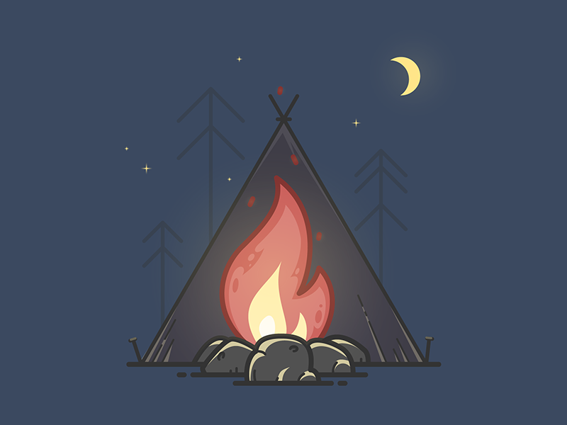 Campfire illustrator illustration vector trip journey wood forest camping fire camp campfire
