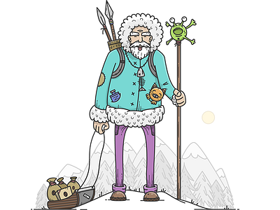 Old Man cat character coffee hero illustration illustrator lodman man vector winter