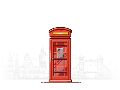 Phone Booth 2d booth flat icon illustration lineart london minimal phone red telephone vector