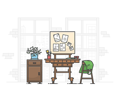 Creative space creative desktop furniture icon illustration illustrator paint room table workshop workspace