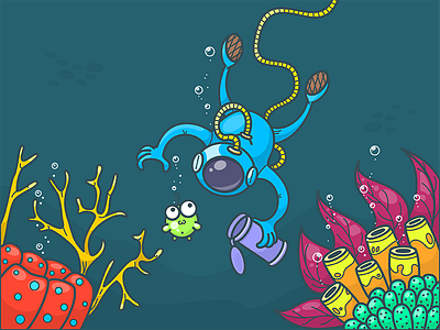 Exploration cute diver icon illustration illustrator monster ocean picture sea search water