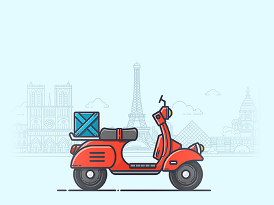 Delivery Scooter bike box icon illustration illustrator mail. delivery motorcycle paris scooter vector