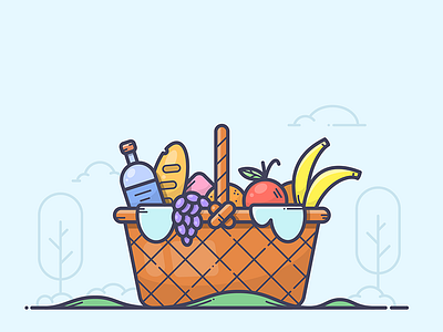 Picnic apple banana basket grape icon illustration illustrator picnic rest summer vector