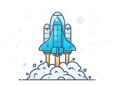 TO THE STARS icon illustration moon nasa outline planet rocket shuttle space spaceship star ufo